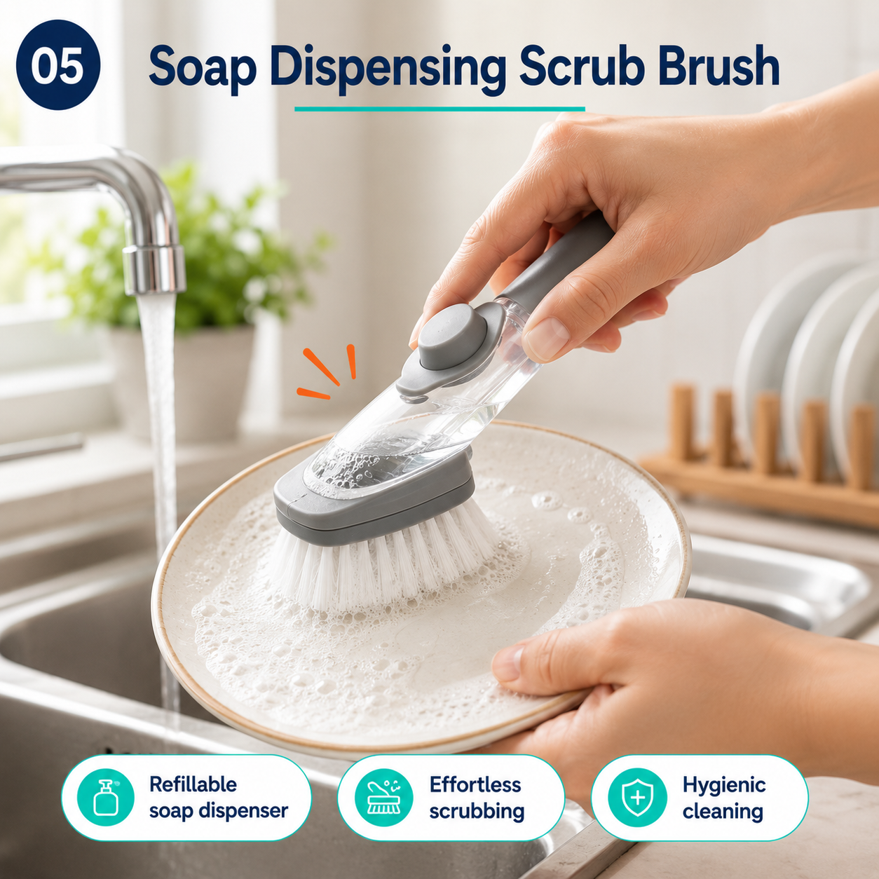 Refillable Soap Dispensing Dish Scrub Brush