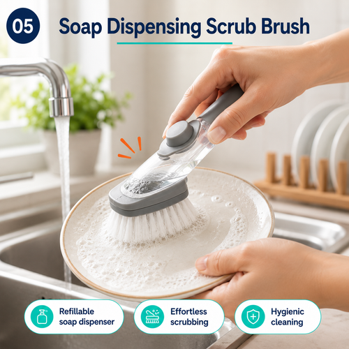 Refillable Soap Dispensing Dish Scrub Brush